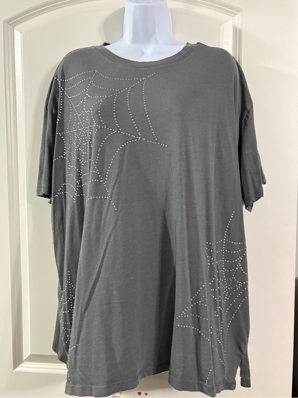 Maurices Gray Short-Sleeve Shirt with Studded Spiderweb Design